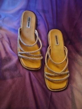 Steve Madden Women's Tan Rhinestone Slide Sandals
